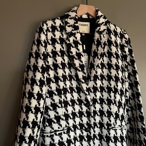 NWT L'AGENCE Xander Single Breasted Coat Black White Size 4 French Chic Academia - Picture 7 of 16